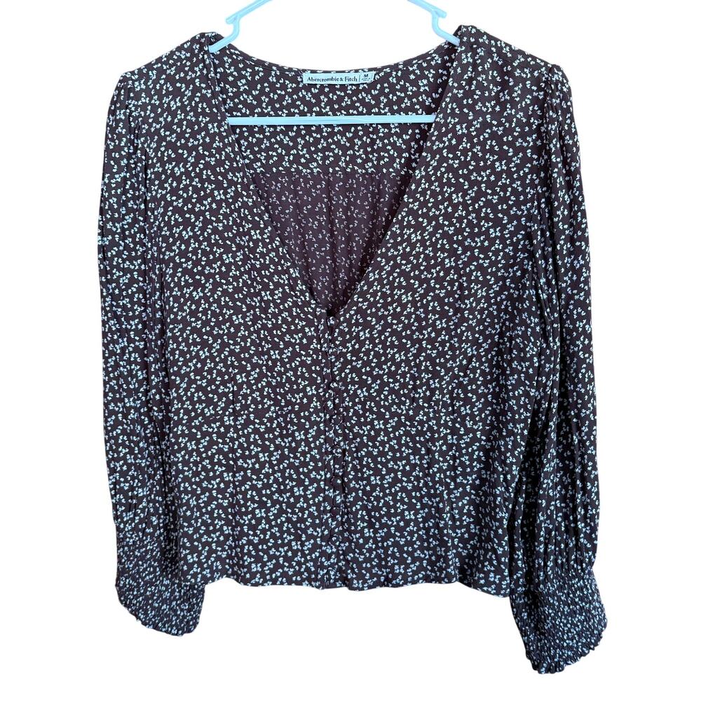 Abercrombie & Fitch Brown Ditsy Floral  Long Sleeve Blouse M